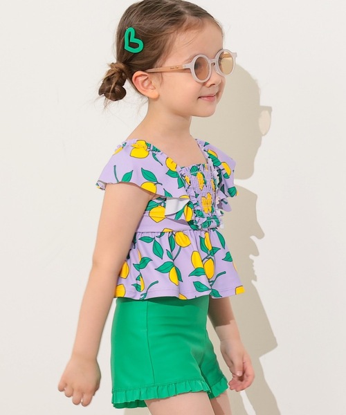 Ocean&Ground(オーシャン&グラウンド)の「【Ocean&Ground】フリルショルダーセットアップ水着/UVカット(水着・キッズ・マルチ/エメラルド/パープル・120/110/100/90/140/130)」の6枚目の写真