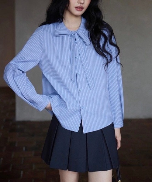 LADY LIKE(レディライク)の「【春夏新作】リボンタイノーカラーブラウス(シャツ/ブラウス・レディース・ブルー・M)」の8枚目の写真