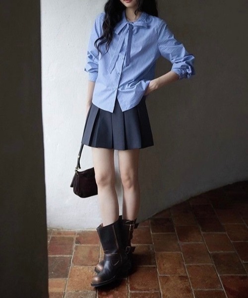 LADY LIKE(レディライク)の「【春夏新作】リボンタイノーカラーブラウス(シャツ/ブラウス・レディース・ブルー・M)」の10枚目の写真