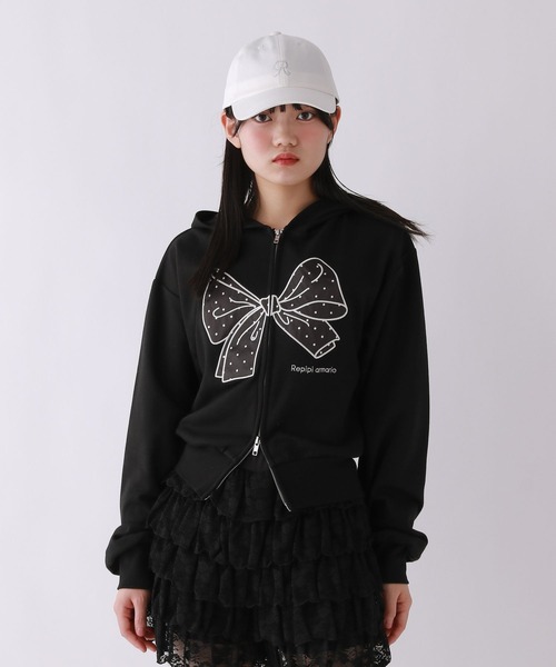 repipi armario(レピピ アルマリオ)の「BIGリボンWZIPパーカー(パーカー・キッズ・アイボリー/ブラック/グレー・SMALL/MEDIUM/LARGE)」の2枚目の写真