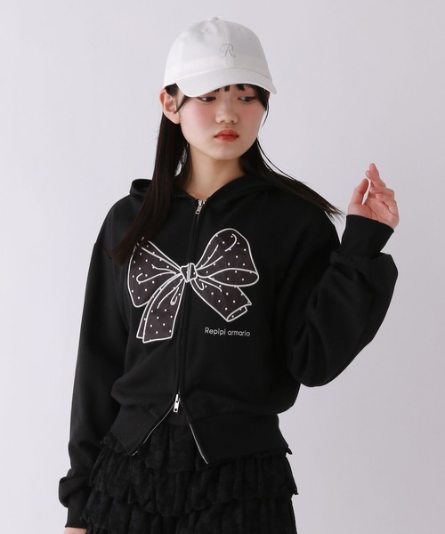repipi armario(レピピ アルマリオ)の「BIGリボンWZIPパーカー(パーカー・キッズ・アイボリー/ブラック/グレー・SMALL/MEDIUM/LARGE)」の8枚目の写真
