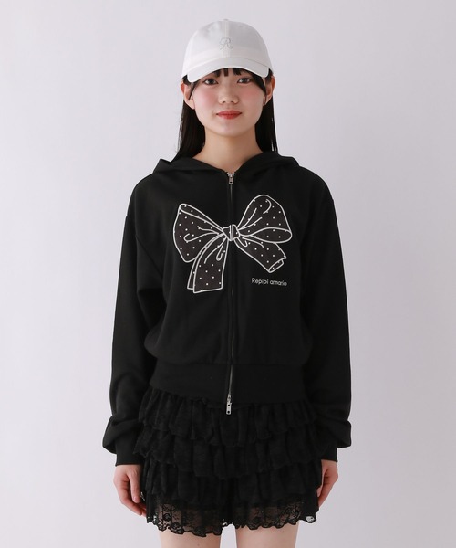 repipi armario(レピピ アルマリオ)の「BIGリボンWZIPパーカー(パーカー・キッズ・アイボリー/ブラック/グレー・SMALL/MEDIUM/LARGE)」の12枚目の写真