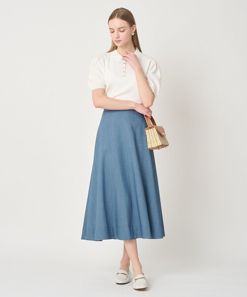 ANAYI(アナイ)の「【セットアップ対応商品】オックスストレッチフレア スカート(スカート・レディース・ピンク/ベージュ/ダークインディゴブルー・34/36/38)」の14枚目の写真