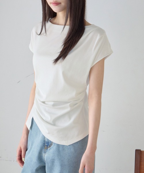 CHAN ME(チャンミ)の「接触冷感ドレープデザインTシャツ(Tシャツ/カットソー・レディース・ホワイト/ブラック/グレイッシュベージュ/チャコールグレー・MEDIUM/X-LARGE/LARGE)」の5枚目の写真