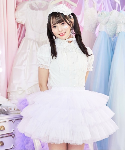 BODYLINE(ボディライン)の「3段フリルレイヤードチュールパニエ(スカート・レディース・ホワイト/オフホワイト/ブラック・FREE)」の2枚目の写真