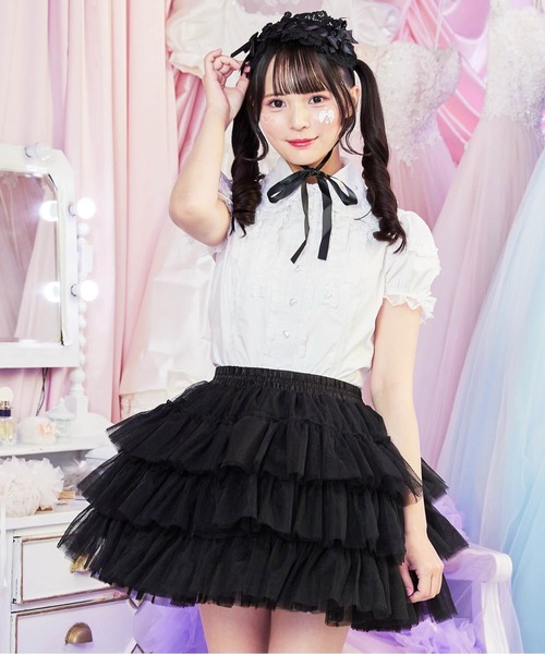 BODYLINE(ボディライン)の「3段フリルレイヤードチュールパニエ(スカート・レディース・ホワイト/オフホワイト/ブラック・FREE)」の1枚目の写真