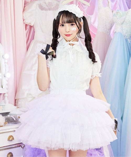 BODYLINE(ボディライン)の「3段フリルレイヤードチュールパニエ(スカート・レディース・ホワイト/オフホワイト/ブラック・FREE)」の4枚目の写真
