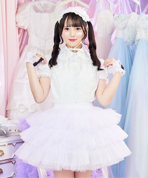 BODYLINE(ボディライン)の「3段フリルレイヤードチュールパニエ(スカート・レディース・ホワイト/オフホワイト/ブラック・FREE)」の5枚目の写真