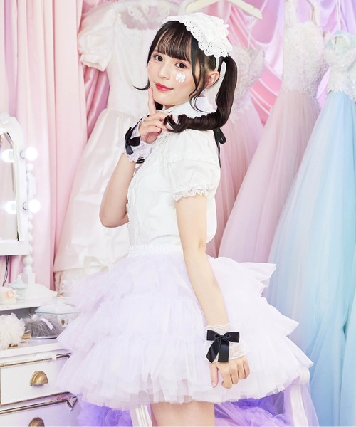 BODYLINE(ボディライン)の「3段フリルレイヤードチュールパニエ(スカート・レディース・ホワイト/オフホワイト/ブラック・FREE)」の6枚目の写真