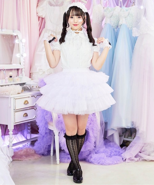 BODYLINE(ボディライン)の「3段フリルレイヤードチュールパニエ(スカート・レディース・ホワイト/オフホワイト/ブラック・FREE)」の9枚目の写真