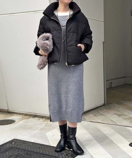 un dix cors（アンディコール）の「襟付きエンボスダウン（ダウンジャケット/コート・レディース・ブラック/ブラウン・FREE）」の5枚目の写真