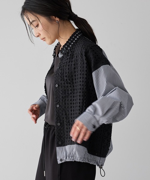 Editt by YECCA VECCA(エディットバイイェッカヴェッカ)の「レースMIXレイヤードデザインシャツ(シャツ/ブラウス・レディース・ホワイト/ブルー系その他6/ブラック系その他2・FREE)」の3枚目の写真