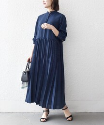 SHIPS（シップス）の「SHIPS any:〈手洗い可能〉ドット バンドカラー プリーツ ロング ワンピース（ワンピース）」