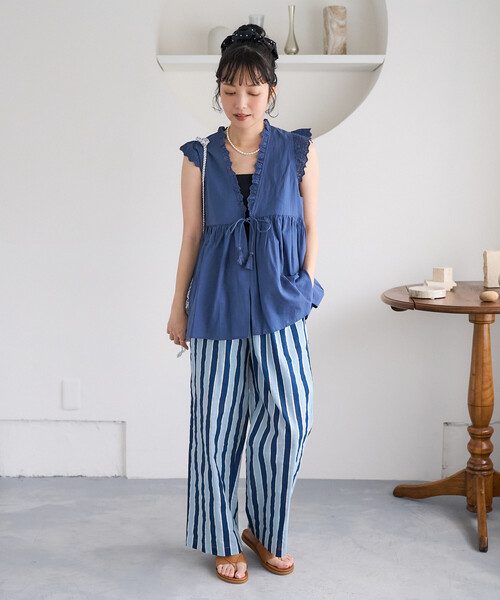 FREAK'S STORE(フリークスストア)の「インド ストライププリントパンツ/イージーパンツ(その他パンツ・レディース・ラベンダー/ネイビー・フリ-)」の5枚目の写真