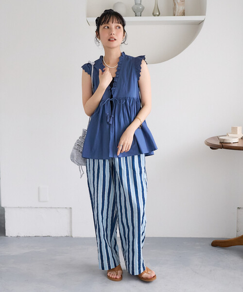 FREAK'S STORE(フリークスストア)の「インド ストライププリントパンツ/イージーパンツ(その他パンツ・レディース・ラベンダー/ネイビー・フリ-)」の22枚目の写真