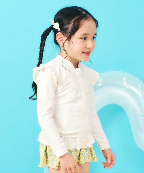 apres les cours（アプレレクール）の「【UVカット】フリルラッシュガード_ジュニア対応（ラッシュガード・キッズ・ピンク/アイボリー・80/90/100/110/120/130/140）」の2枚目の写真