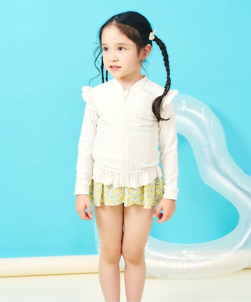 apres les cours（アプレレクール）の「【UVカット】フリルラッシュガード_ジュニア対応（ラッシュガード・キッズ・ピンク/アイボリー・80/90/100/110/120/130/140）」の3枚目の写真