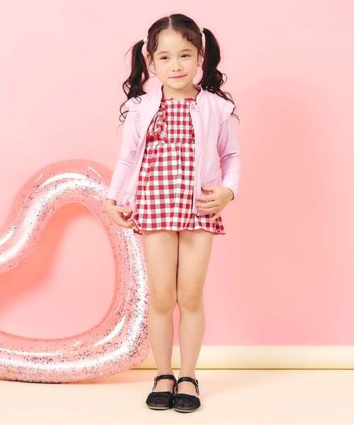 apres les cours（アプレレクール）の「【UVカット】フリルラッシュガード_ジュニア対応（ラッシュガード・キッズ・ピンク/アイボリー・80/90/100/110/120/130/140）」の6枚目の写真