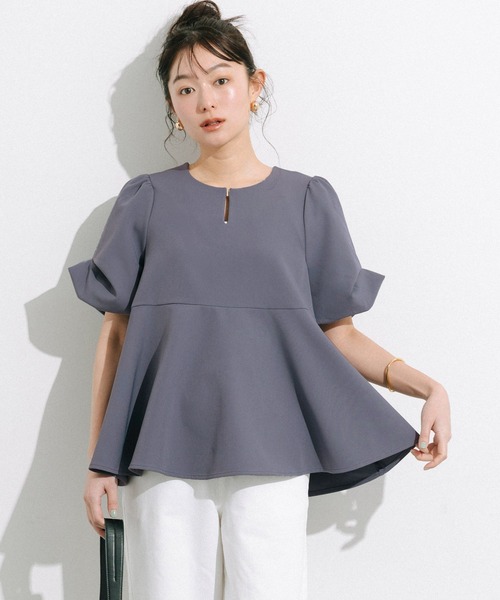 coca（coca）（コカ）の「ボリューム袖ペプラムブラウス（シャツ/ブラウス・レディース・ライトベージュ/チャコール・L/M/S）」の7枚目の写真