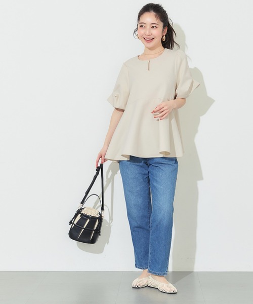 coca（coca）（コカ）の「ボリューム袖ペプラムブラウス（シャツ/ブラウス・レディース・ライトベージュ/チャコール・L/M/S）」の14枚目の写真
