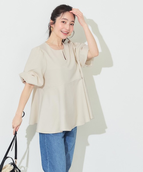 coca（coca）（コカ）の「ボリューム袖ペプラムブラウス（シャツ/ブラウス・レディース・ライトベージュ/チャコール・L/M/S）」の15枚目の写真
