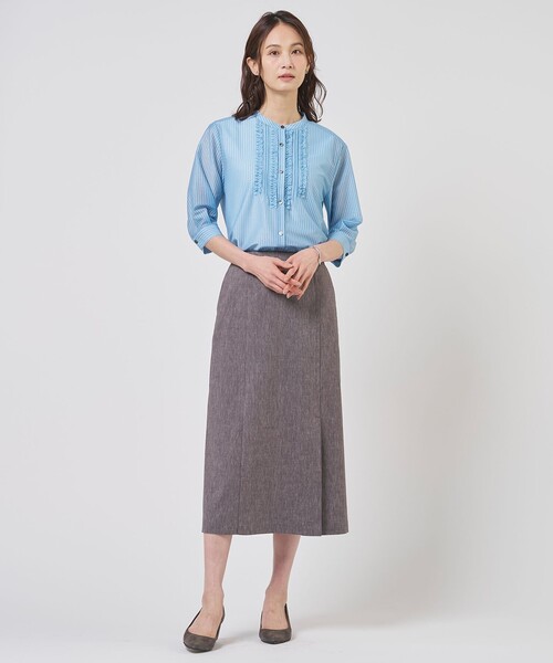 J.PRESS(ジェイプレス)の「【セット着用可】リネンバイオシャンブレー Aライン スカート(スカート・レディース・ブラウン系/ネイビー系/ベージュ系・T13/T15/T17)」の4枚目の写真