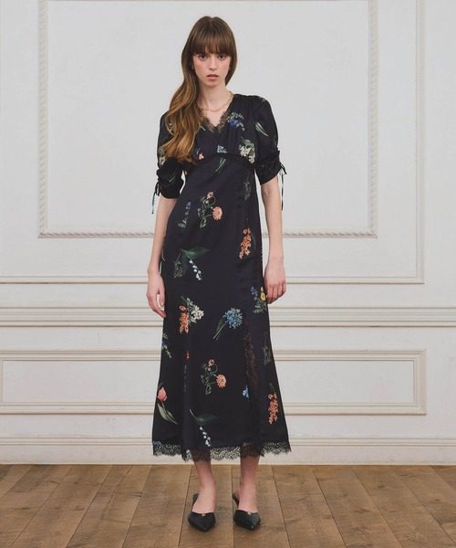 EIMY ISTOIRE（エイミーイストワール）の「レーストリムフラワーサテンワンピース（ワンピース・レディース・ブラック/アイボリー・38/36）」の14枚目の写真