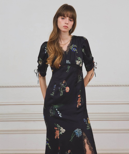 EIMY ISTOIRE（エイミーイストワール）の「レーストリムフラワーサテンワンピース（ワンピース・レディース・ブラック/アイボリー・38/36）」の17枚目の写真