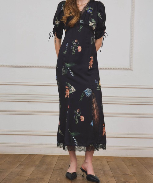 EIMY ISTOIRE（エイミーイストワール）の「レーストリムフラワーサテンワンピース（ワンピース・レディース・ブラック/アイボリー・38/36）」の21枚目の写真