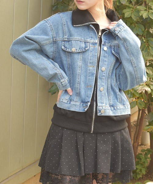 axes femme（アクシーズファム）の「異素材レイヤードデニムジャケット（その他アウター・レディース・ブラック/グレー・FREE）」の2枚目の写真