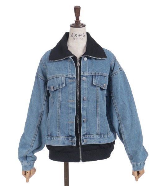 axes femme（アクシーズファム）の「異素材レイヤードデニムジャケット（その他アウター・レディース・ブラック/グレー・FREE）」の3枚目の写真