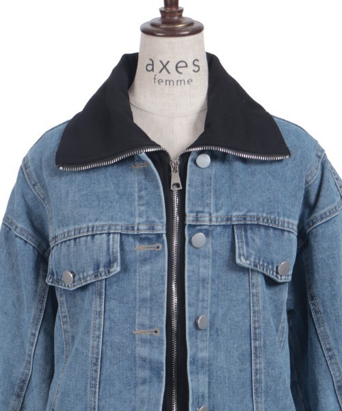 axes femme（アクシーズファム）の「異素材レイヤードデニムジャケット（その他アウター・レディース・ブラック/グレー・FREE）」の6枚目の写真