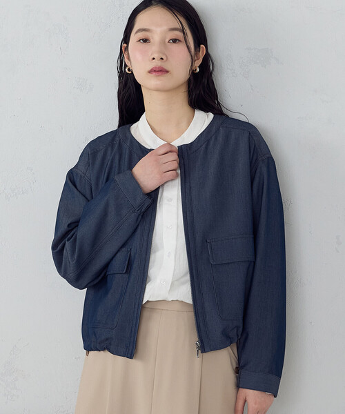 COMME CA ISM(コムサイズム)の「デニムライク ノーカラーブルゾン/セットアップ対応(ブルゾン・レディース・チャコール/ネイビー・SMALL/MEDIUM/LARGE/X-LARGE)」の13枚目の写真
