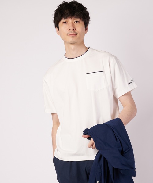 Arnold Palmer(アーノルドパーマー)の「プレーティング 天竺 ジャガードリブ Tシャツ(Tシャツ/カットソー・メンズ・ブラック/ホワイト/ミント・LL/L/M)」の1枚目の写真