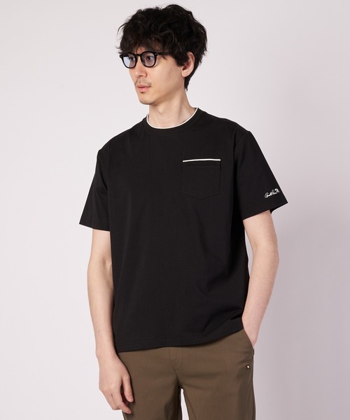 Arnold Palmer(アーノルドパーマー)の「プレーティング 天竺 ジャガードリブ Tシャツ(Tシャツ/カットソー・メンズ・ブラック/ホワイト/ミント・LL/L/M)」の2枚目の写真