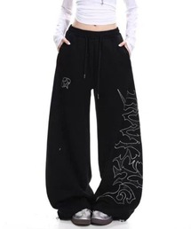 lilful | 【26年春夏新作】Y2K ラインストーンロゴ ワイドスウェットパンツ(スウェットパンツ)