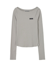 UNKNOWN PLANET（アンノウンプラネット）の「スリムストライプボートネックロングスリーブトップグレー（Tシャツ/カットソー）」