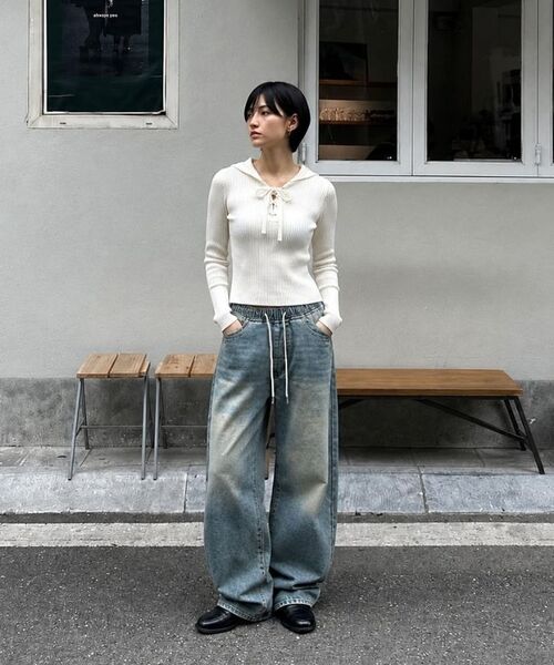 NESPA STUDIO（ネスパスタジオ）の「エッジバンディングワイドウォッシングデニムパンツ3カラー[NSPD_2014]（デニムパンツ・レディース・ブルー/チャコールグレー/ライトブルー・2XL/LARGE/SMALL/MEDIUM/X-LARGE/3XL）」の7枚目の写真