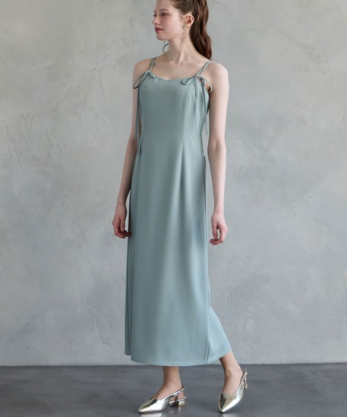 AIMER（エメ）の「3WAYリボンストラップマットサテンIラインキャミソールパーティードレス　結婚式　お呼ばれ　ドレス　20代 30代（ドレス・レディース・グリーン/ベージュ/ブラック・SMALL/MEDIUM）」の3枚目の写真