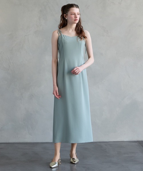 AIMER（エメ）の「3WAYリボンストラップマットサテンIラインキャミソールパーティードレス　結婚式　お呼ばれ　ドレス　20代 30代（ドレス・レディース・グリーン/ベージュ/ブラック・SMALL/MEDIUM）」の4枚目の写真