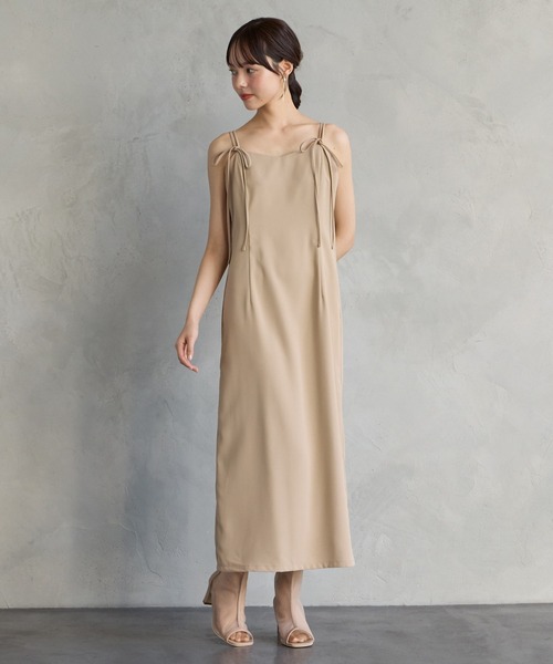 AIMER（エメ）の「3WAYリボンストラップマットサテンIラインキャミソールパーティードレス　結婚式　お呼ばれ　ドレス　20代 30代（ドレス・レディース・グリーン/ベージュ/ブラック・SMALL/MEDIUM）」の7枚目の写真