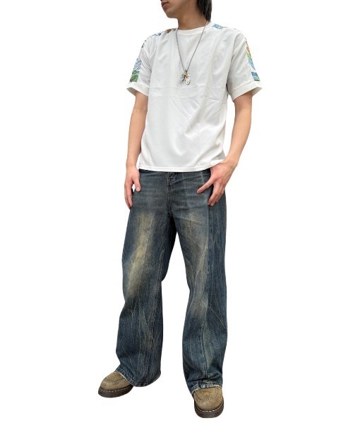 COOK JEANS(クックジーンズ)の「ショルダー切替Tシャツ(Tシャツ/カットソー・メンズ・ブラック系その他/ブラック系その他2/ホワイト系その他・LARGE/MEDIUM)」の5枚目の写真