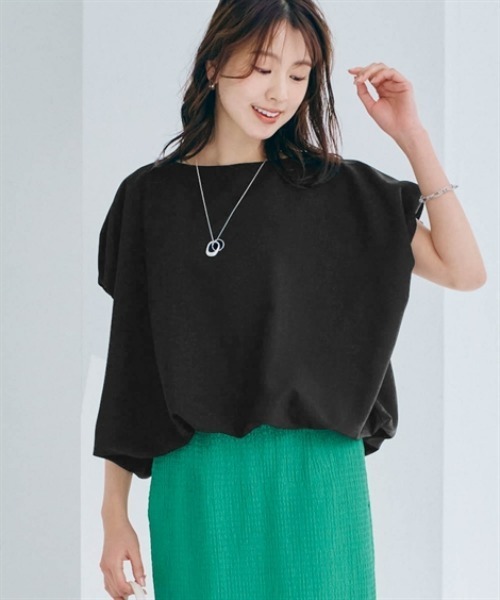nissen(ニッセン)の「リネンライクバルーントップス(Tシャツ/カットソー・レディース・ベージュ/ブラック・S/M/L/LL)」の2枚目の写真