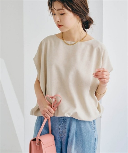 nissen(ニッセン)の「リネンライクバルーントップス(Tシャツ/カットソー・レディース・ベージュ/ブラック・S/M/L/LL)」の3枚目の写真