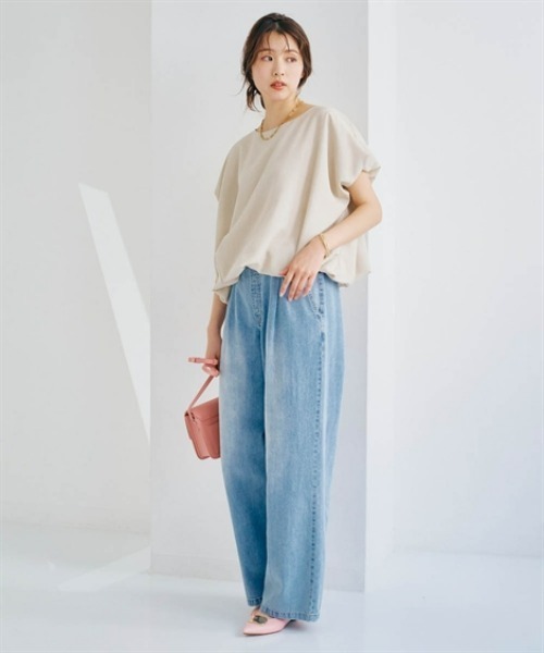 nissen(ニッセン)の「リネンライクバルーントップス(Tシャツ/カットソー・レディース・ベージュ/ブラック・S/M/L/LL)」の4枚目の写真