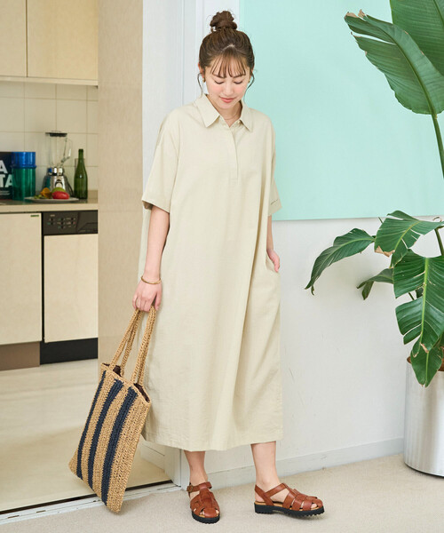 FREAK'S STORE(フリークスストア)の「限定展開 麻タッチ 襟付き 半袖 シャツワンピース(ワンピース・レディース・ブラウン/オリーブ/ブラック/ラベンダー/ナチュラル・MEDIUM/SMALL)」の6枚目の写真