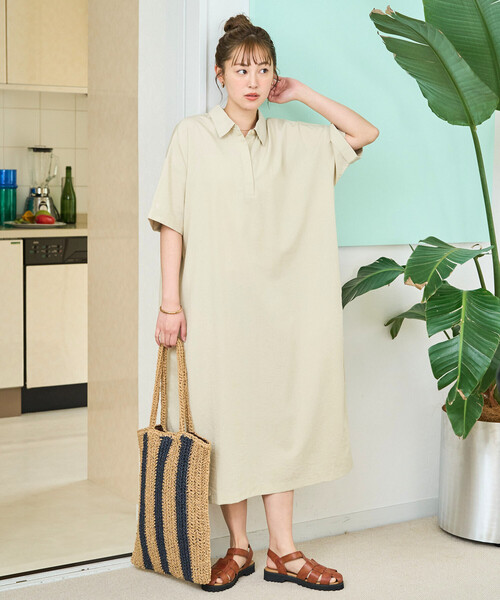 FREAK'S STORE(フリークスストア)の「限定展開 麻タッチ 襟付き 半袖 シャツワンピース(ワンピース・レディース・ブラウン/オリーブ/ブラック/ラベンダー/ナチュラル・MEDIUM/SMALL)」の7枚目の写真