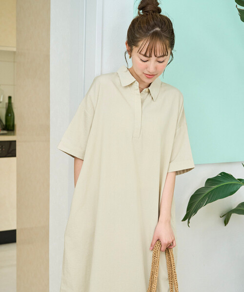 FREAK'S STORE(フリークスストア)の「限定展開 麻タッチ 襟付き 半袖 シャツワンピース(ワンピース・レディース・ブラウン/オリーブ/ブラック/ラベンダー/ナチュラル・MEDIUM/SMALL)」の10枚目の写真