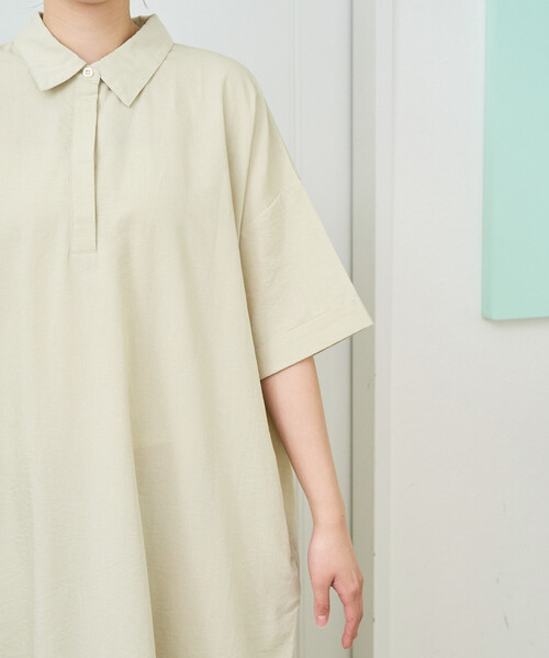 セール】限定展開 麻タッチ 襟付き 半袖 シャツワンピース（ワンピース
