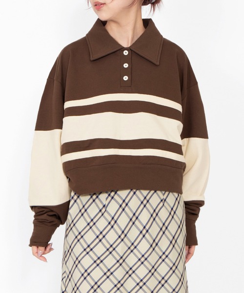 PUNYUS（プニュズ）の「バイカラーラガースウェット（スウェット・レディース・サックスブルー/ブラウン/ピンク・3/4/5）」の2枚目の写真